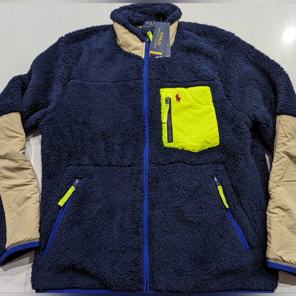 Polo Ralph Lauren Fleece Patchwork Jacket Teddy Sherpa Navy Size Medium NWT $198